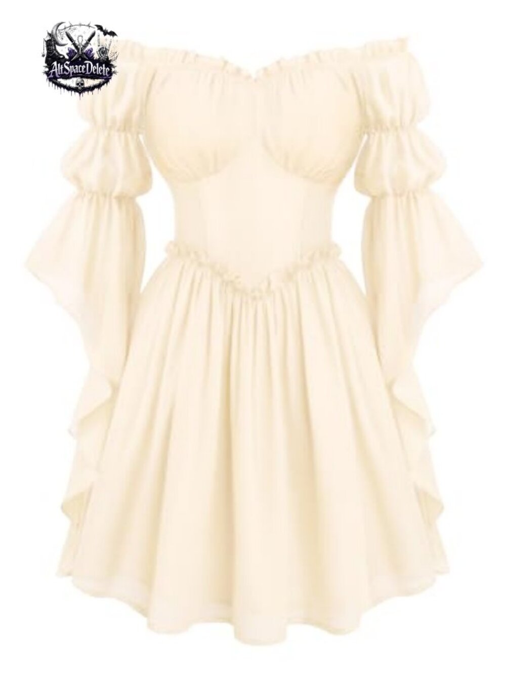 Renaissance Off Shoulder A-Line Chiffon Dress with Bell Sleeves Costume
